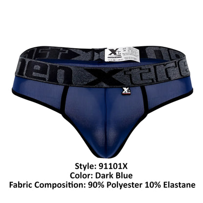 Dark blue xtremen 91101x microfiber men’s briefs with gray black patterned xtreme logo waistband made of polyester elastane
