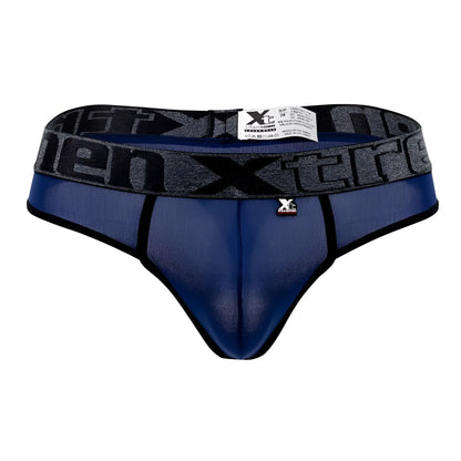 Blue mesh microfiber men’s briefs with gray elastic waistband and black xtreme lettering in xl size by xtremen