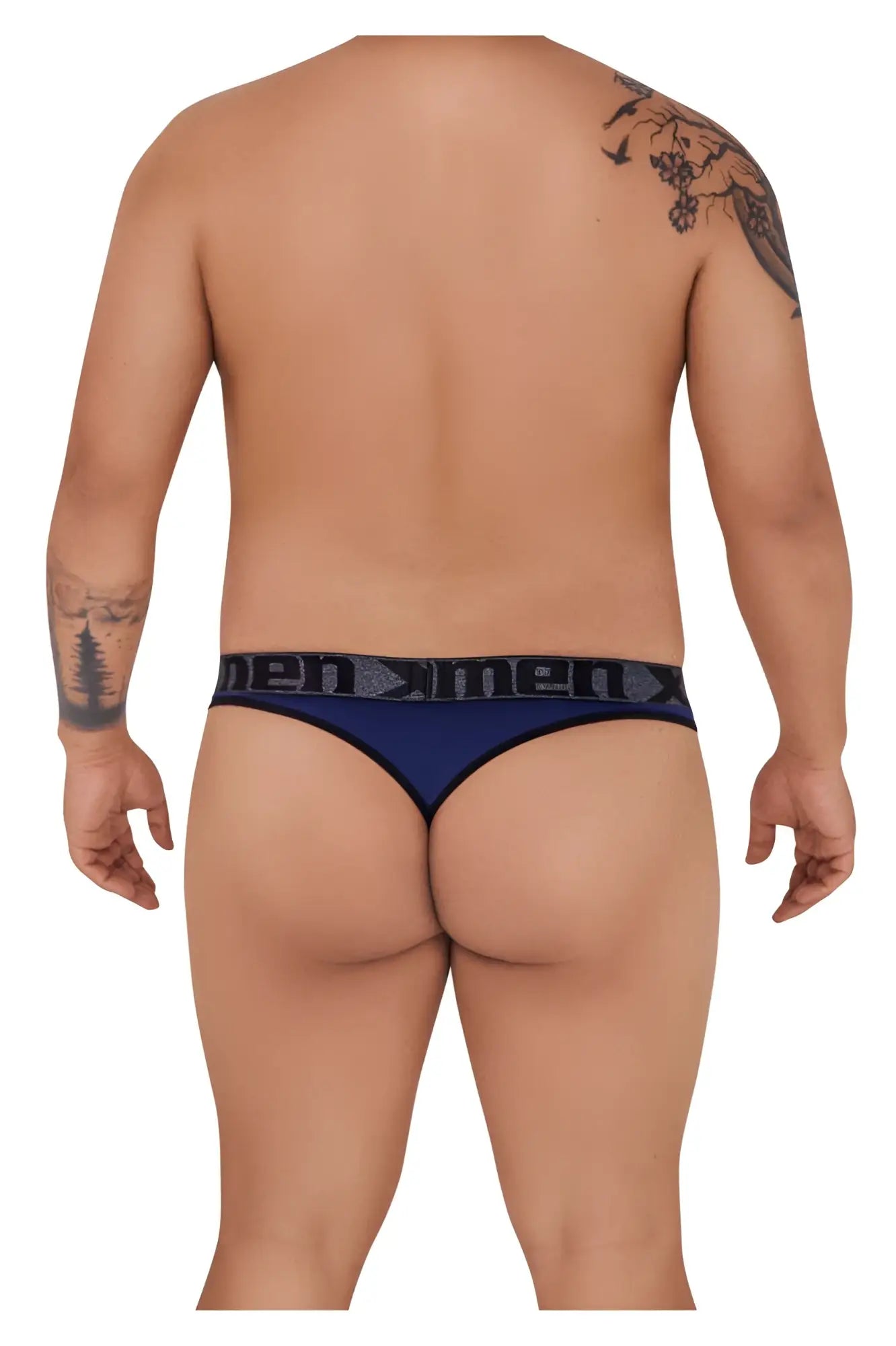 Navy blue xtremen 91101x microfiber men’s briefs with black waistband and white men branding on the front