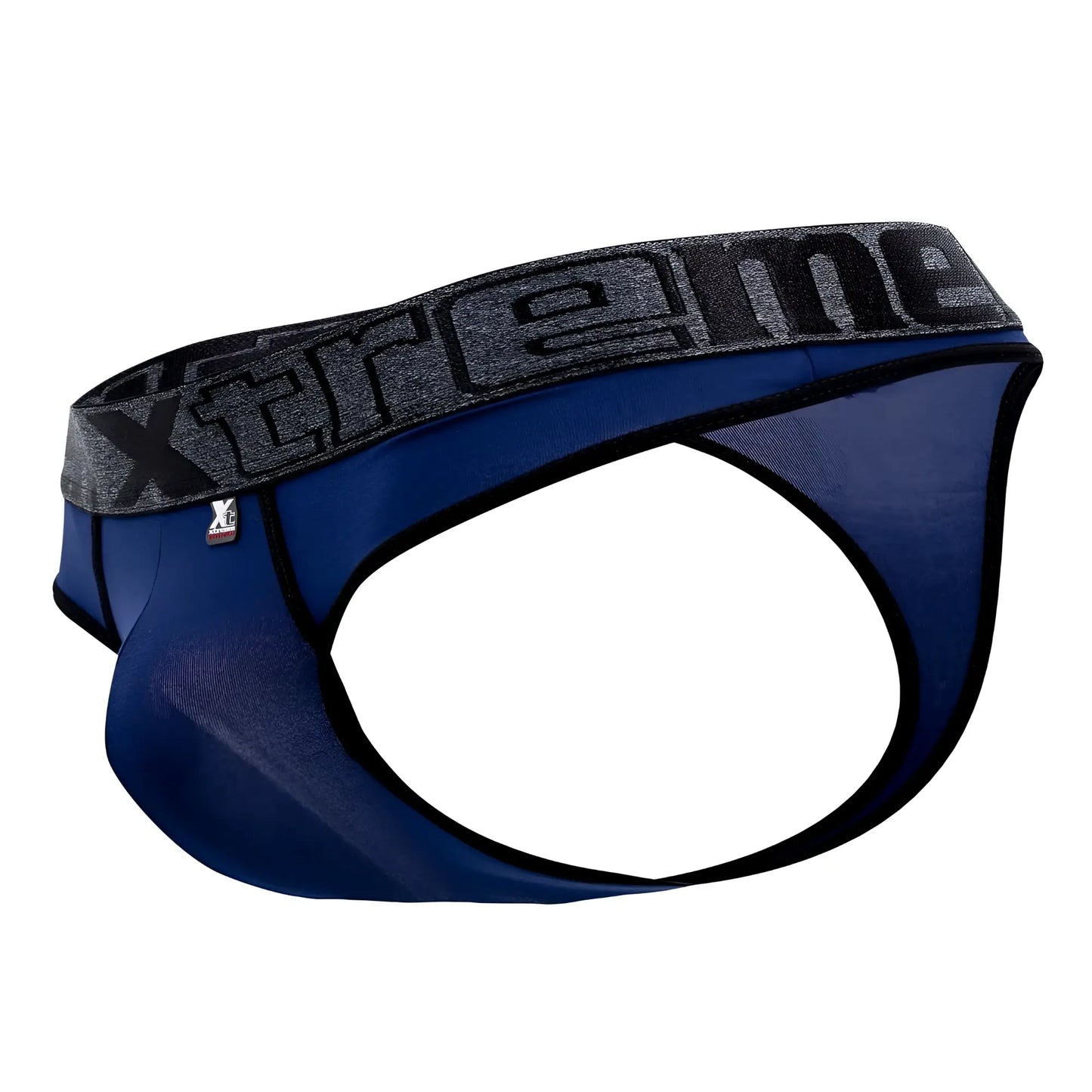 Navy blue xtremen 91101x microfiber thongs with a textured gray waistband featuring the xtreme logo in black