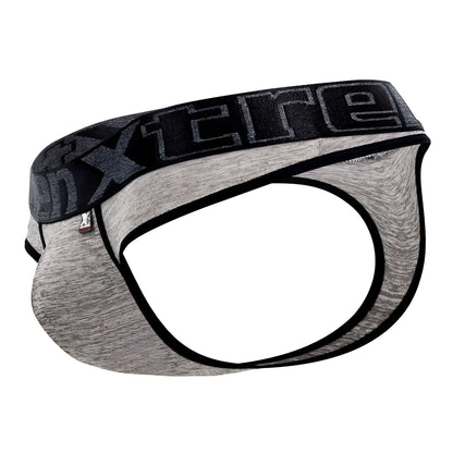 Gray heathered xtremen 91101x microfiber briefs with black elastic waistband and gray xtreme logo