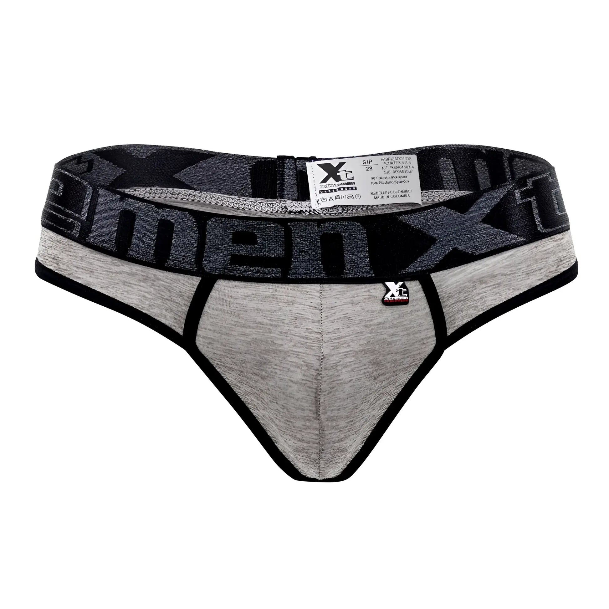Gray heathered microfiber men’s briefs with black trim and bold x-men logo band in xtremen 91101x jasper gray
