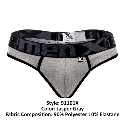 Xtremen 91101x microfiber jasper gray men’s briefs with patterned waistband made of 90 polyester and 10 elastane