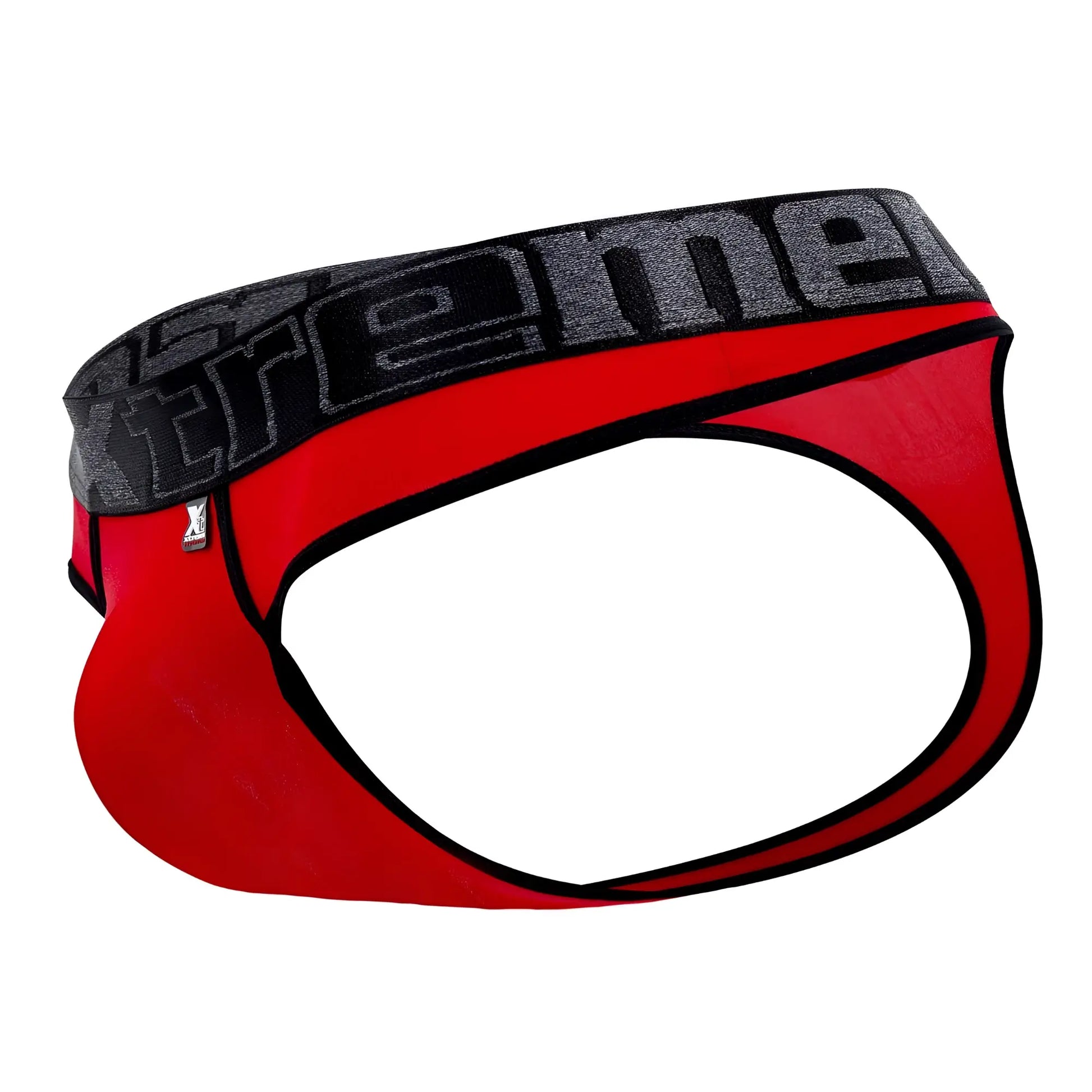 Red and black xtremen 91101x microfiber men’s briefs with textured gray waistband featuring extreme logo