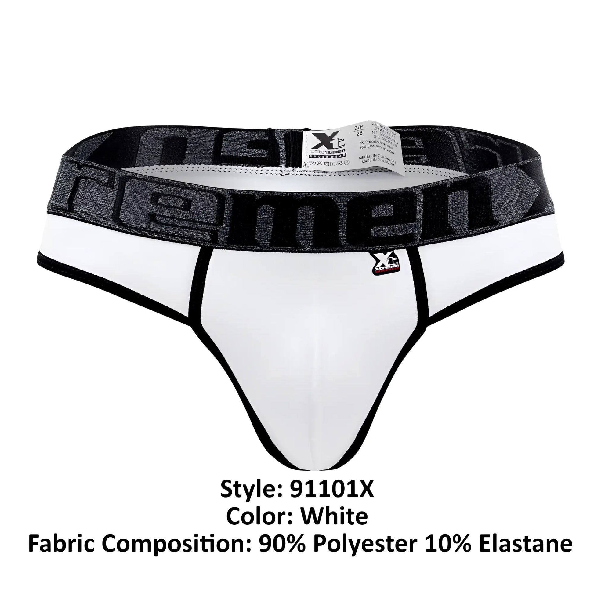 White xtremen 91101x microfiber thongs with black xtreme logo waistband made of 90 polyester 10 elastane
