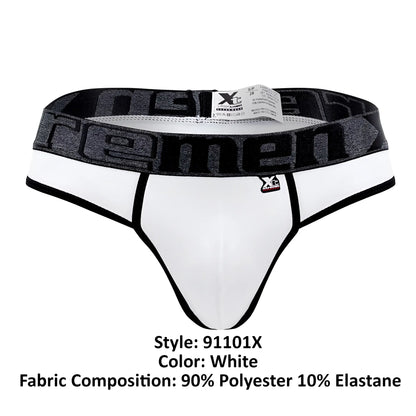 White xtremen 91101x microfiber thongs with black xtreme logo waistband made of 90 polyester 10 elastane