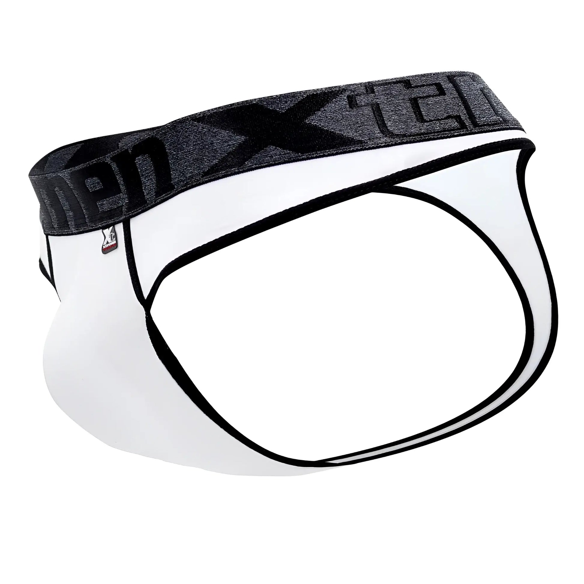 White xtremen 91101x microfiber thongs with black and gray xtreme logo elastic waistband in white color