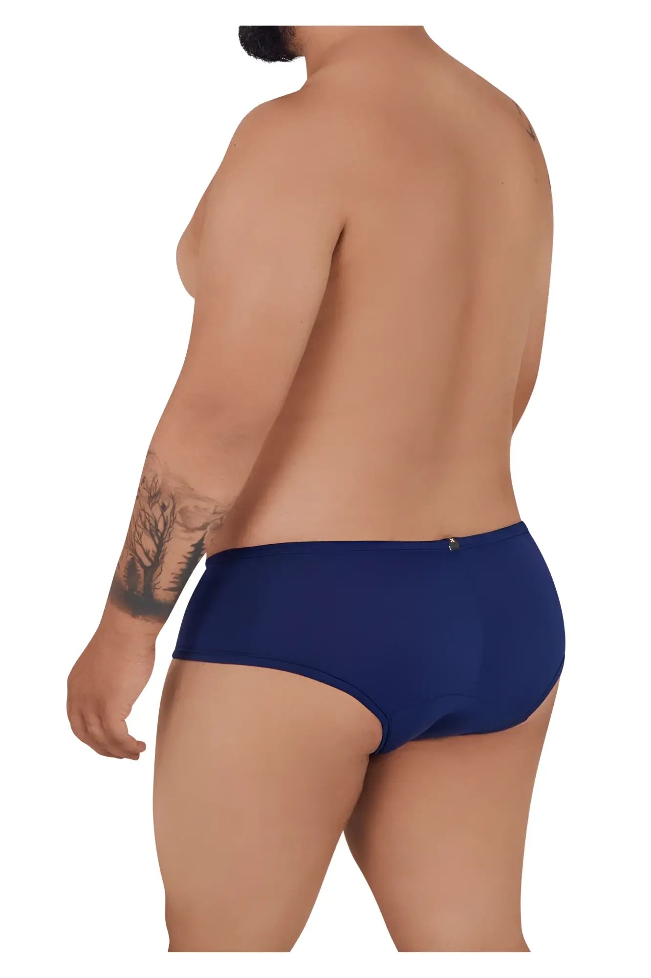 Navy blue Xtremen 91103X microfiber trunks showing the back with a small metallic zipper detail
