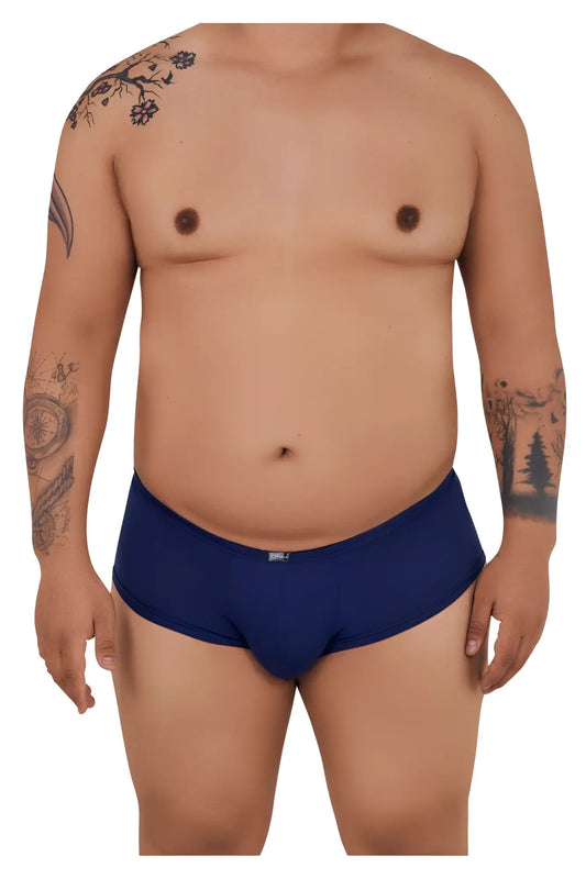 Navy blue Xtremen 91103X microfiber trunks with a small white logo on the waistband showing the front side