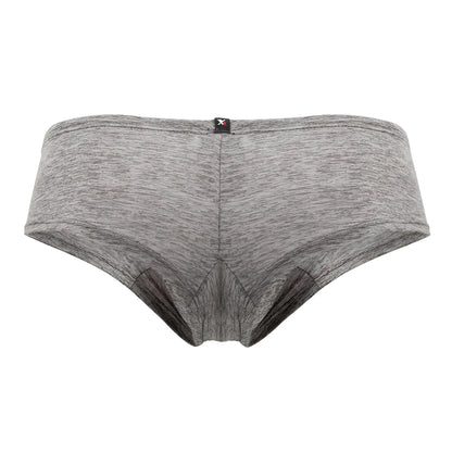 Xtremen 91103x microfiber trunks in jasper gray feature gray heathered briefs with subtle textured fabric and black brand tag