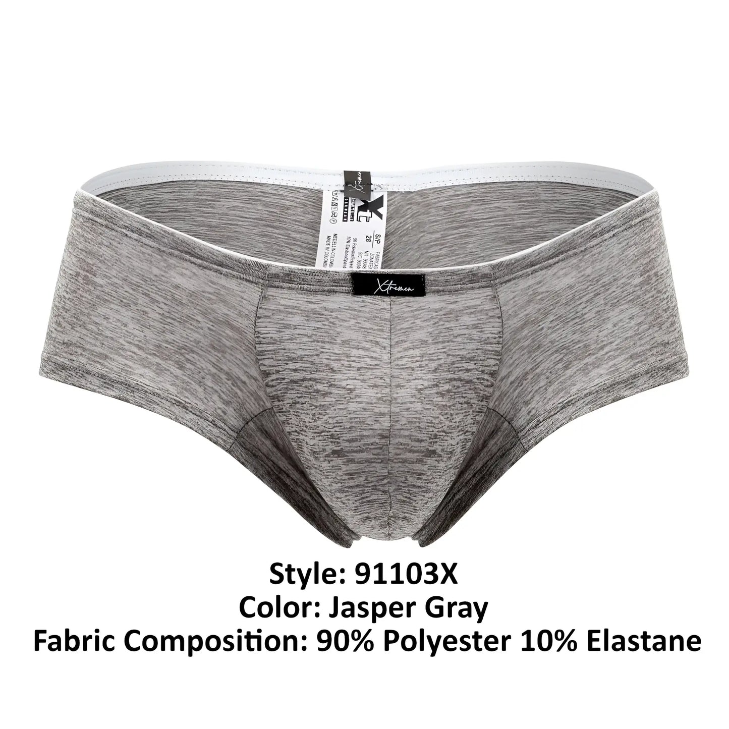 Xtremen 91103x microfiber trunks in jasper gray heathered fabric blend of polyester and elastane with branded waistband label