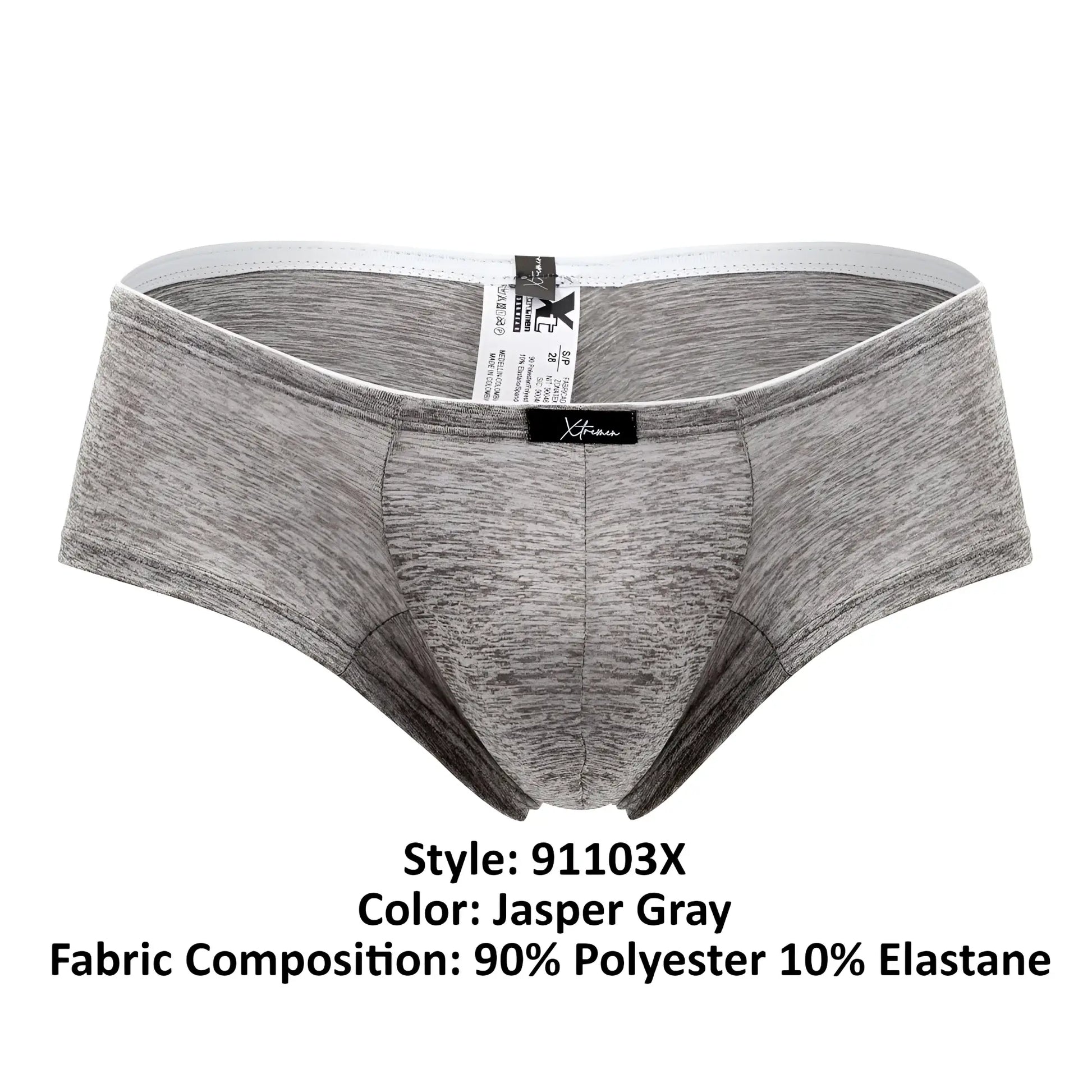 Xtremen 91103x microfiber trunks in jasper gray heathered fabric blend of polyester and elastane with branded waistband label