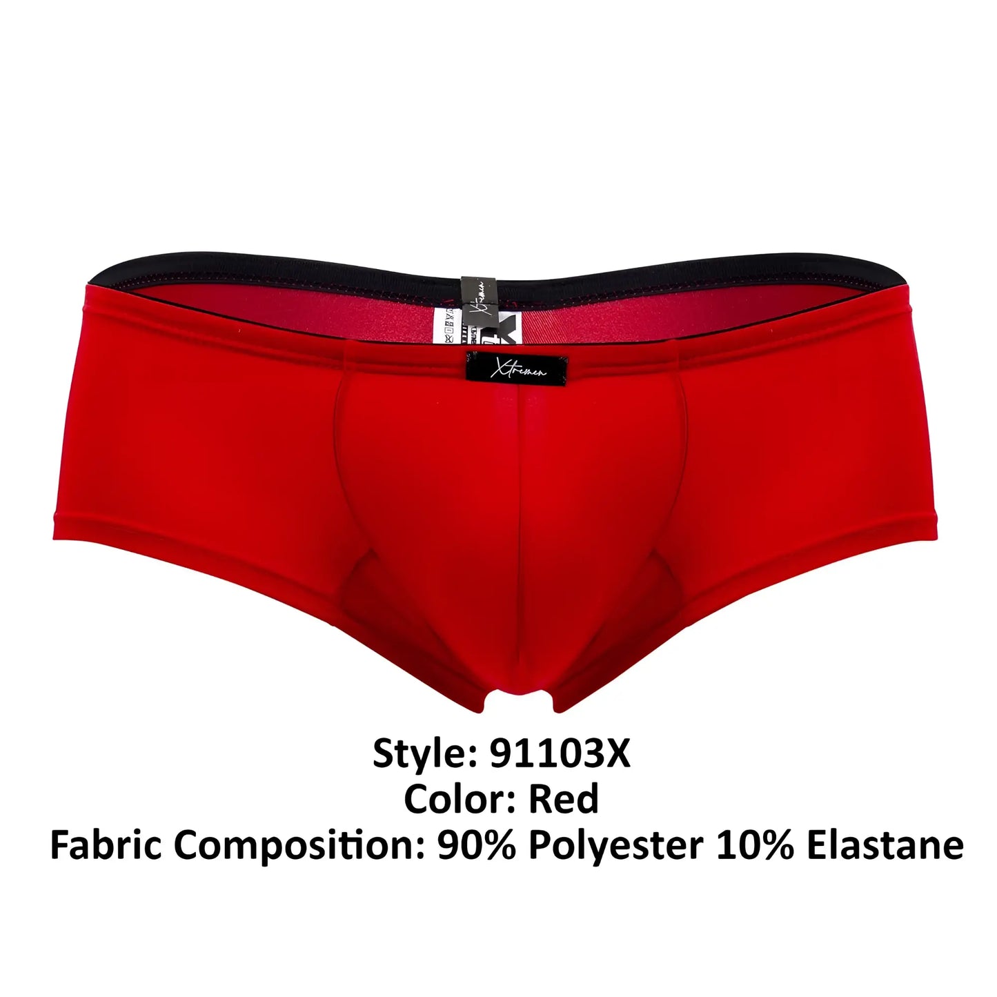 Red xtremen 91103x microfiber men’s briefs with black elastic waistband and small brand tag