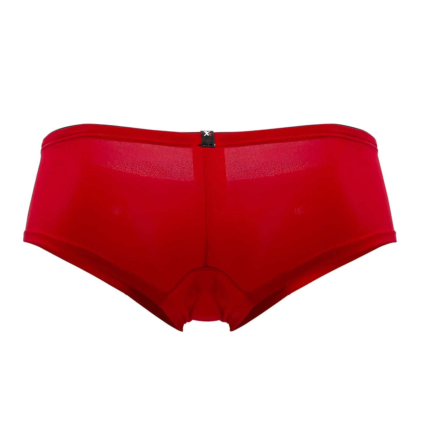 Back view of xtremen 91103x microfiber trunks in red featuring seamless design and sheer mesh panel with black brand tag