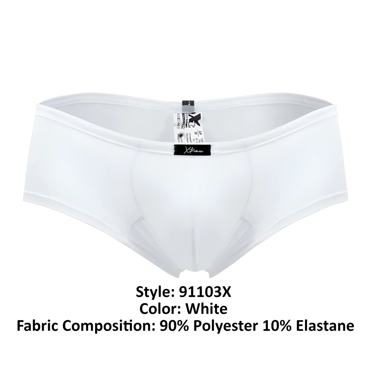 White xtremen 91103x microfiber trunks made of 90 polyester 10 elastane with branded waistband tag and sleek design