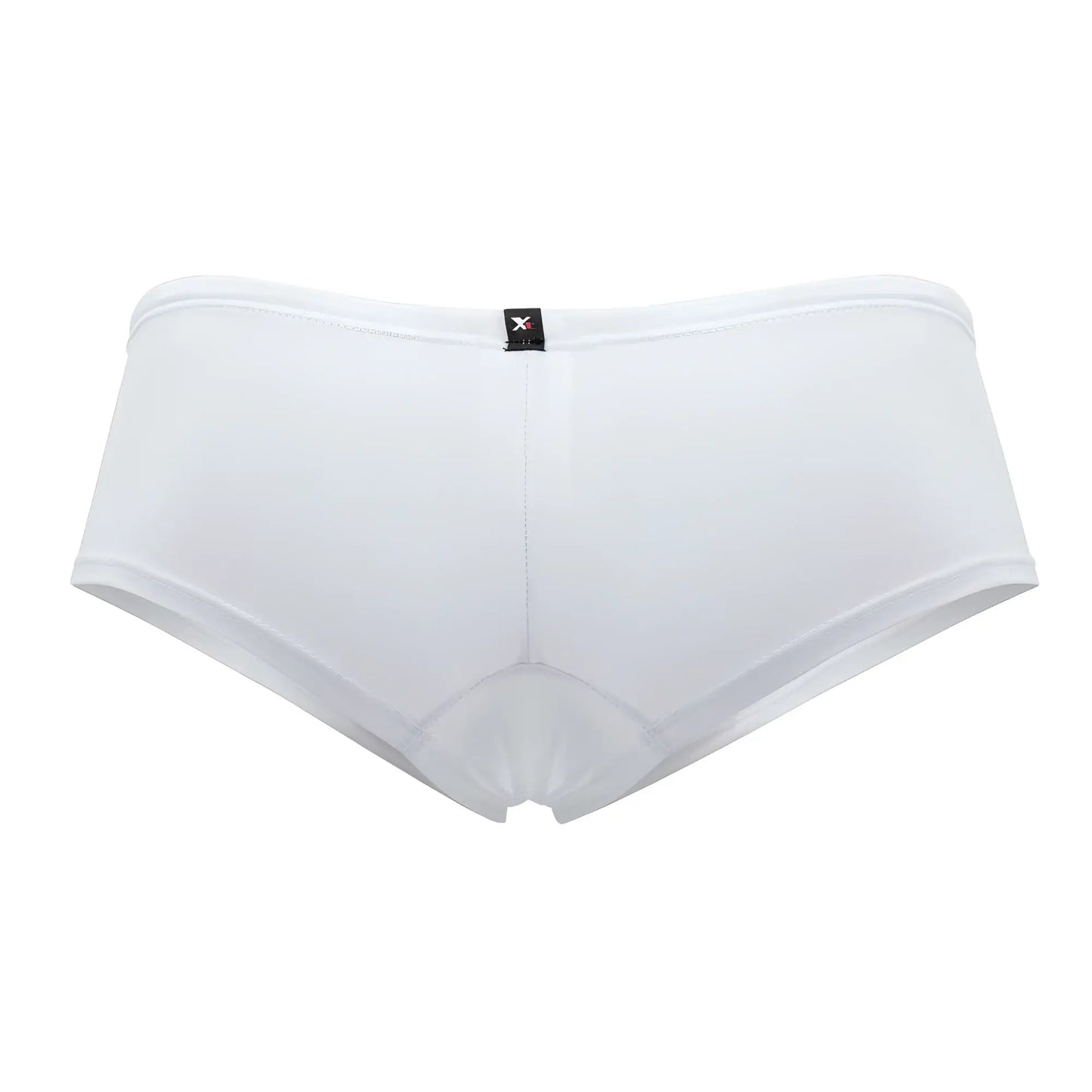 Xtremen 91103x white microfiber trunks with a subtle sheen and a small black brand tag at the waistband
