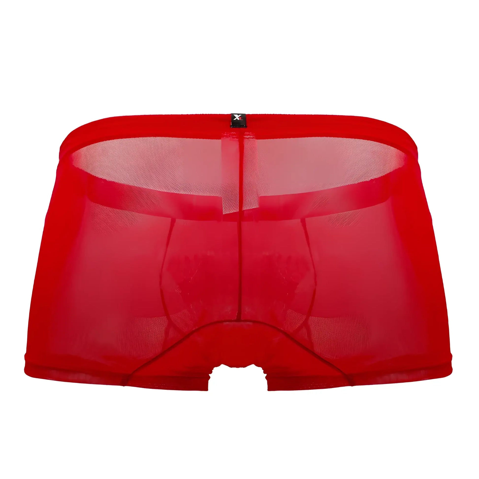 Xtremen 91127 mesh trunks in red sheer mesh boxer briefs with central seam and elastic waistband front view