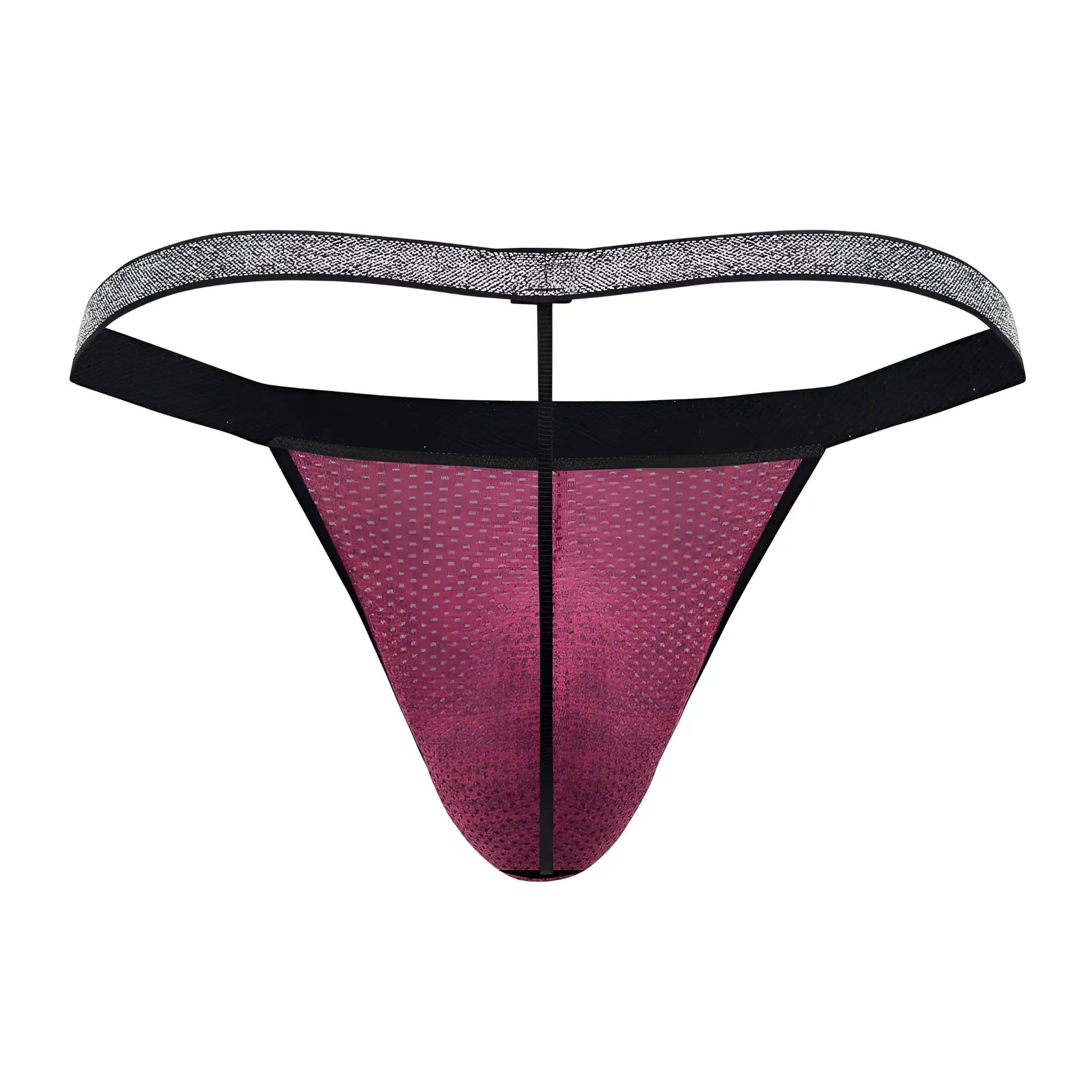 Xtremen 91144 mesh g-string in fuchsia featuring a sleek gradient magenta thong with black and silver waistband