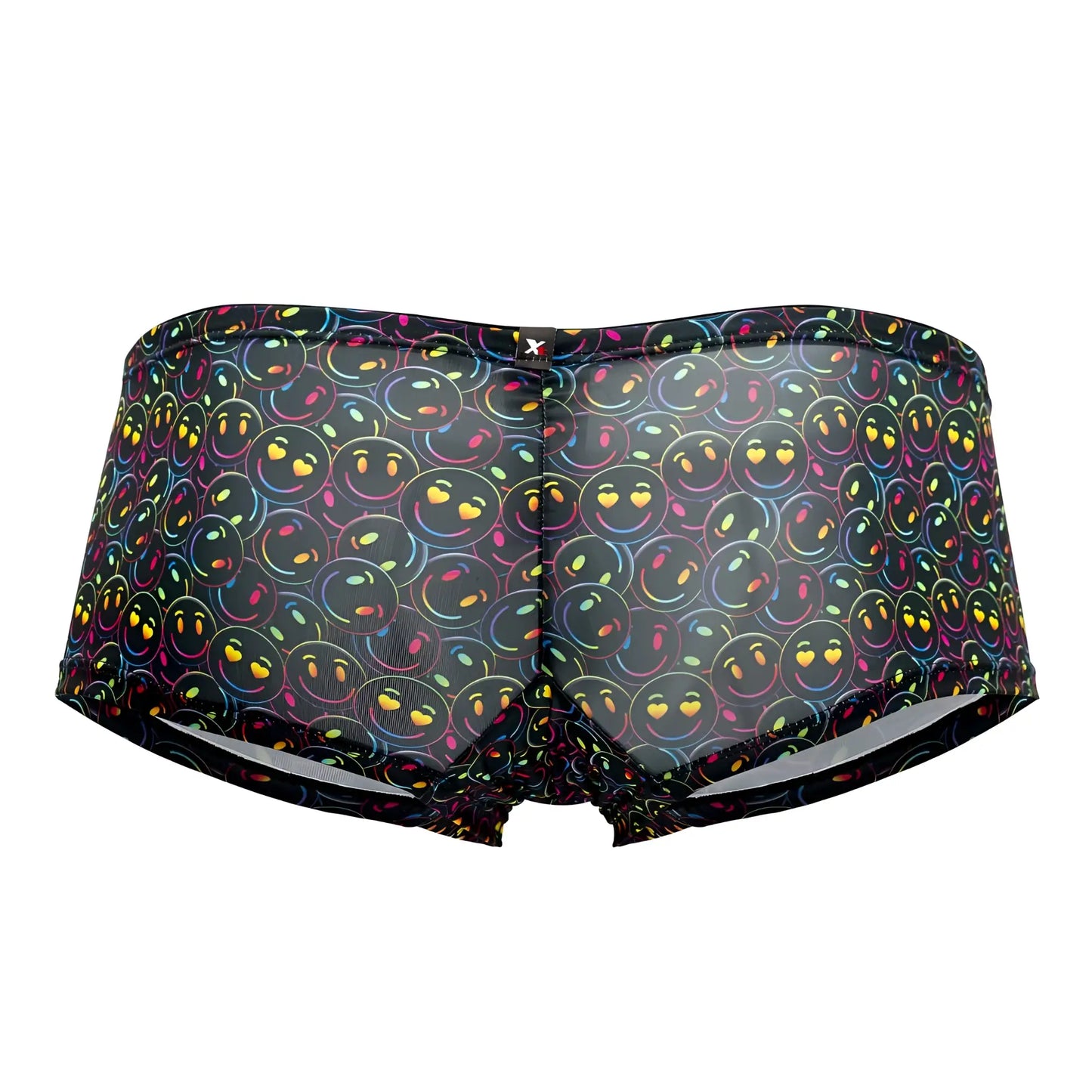 Black mesh briefs xtremen 91147 microfiber with rainbow outlined smiley faces and yellow heart patterns