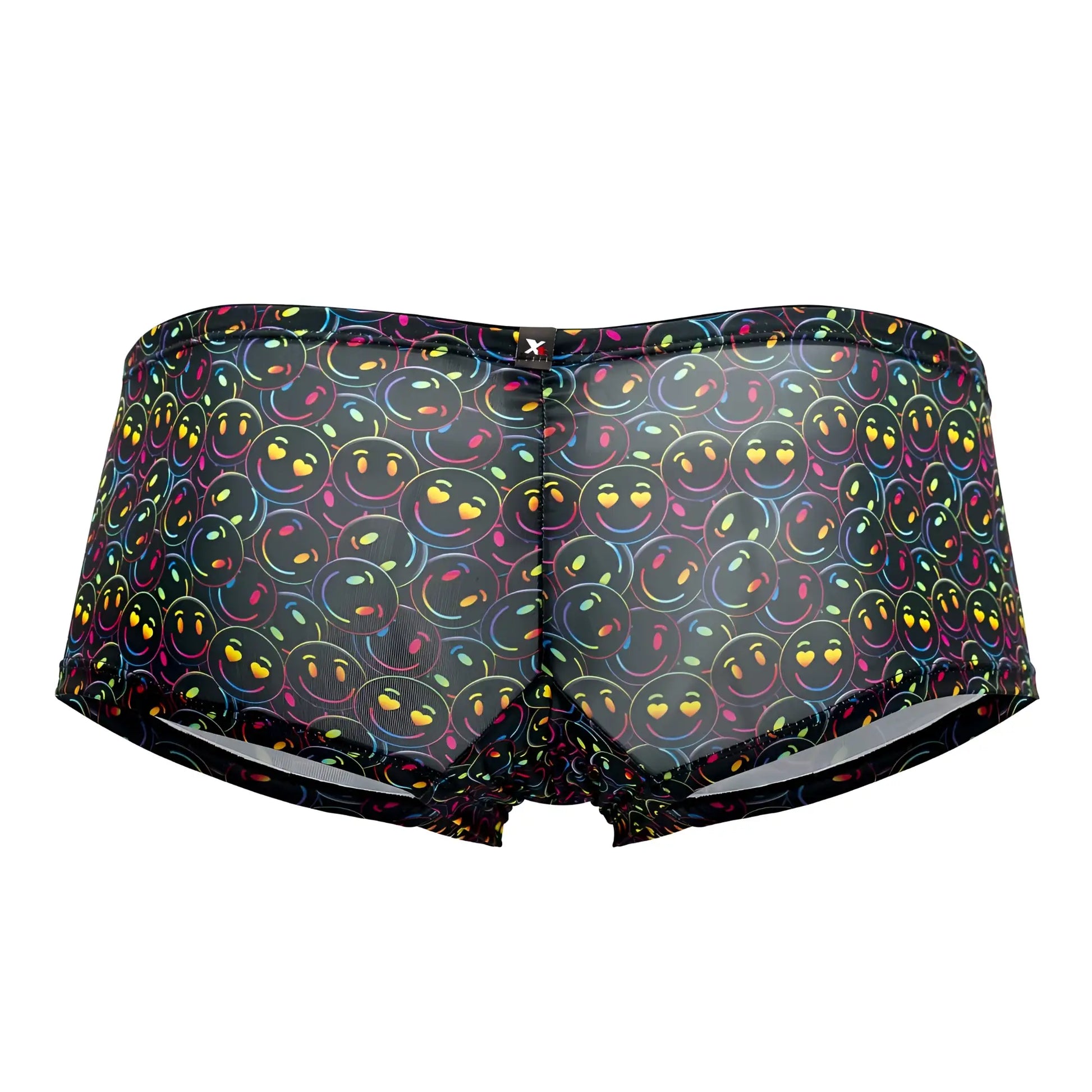 Black mesh briefs xtremen 91147 microfiber with rainbow outlined smiley faces and yellow heart patterns