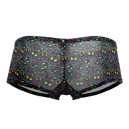 Black mesh briefs xtremen 91147 microfiber with rainbow outlined smiley faces and yellow heart patterns