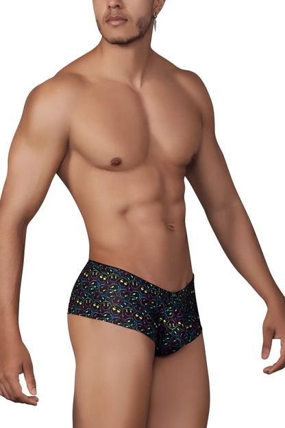 Black xtremen 91147 printed microfiber trunks with colorful smiley face pattern and rainbow outlines