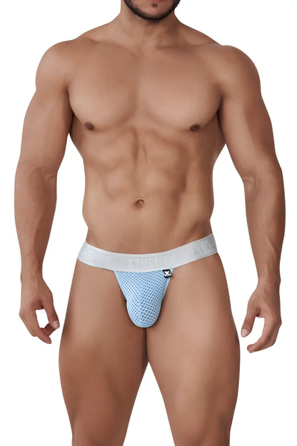 Xtremen 91156 Capriati bikini light blue light blue mesh jockstrap with white waistband and brand logo