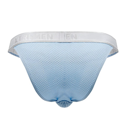 Light blue mesh men’s briefs with gray elastic waistband featuring xtreme men logo from Xtremen 91156 Capriati Bikini