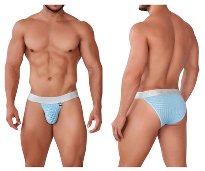 Light blue mesh briefs with a white elastic waistband featuring the Xtremen logo in the 91156 Capriati bikini style