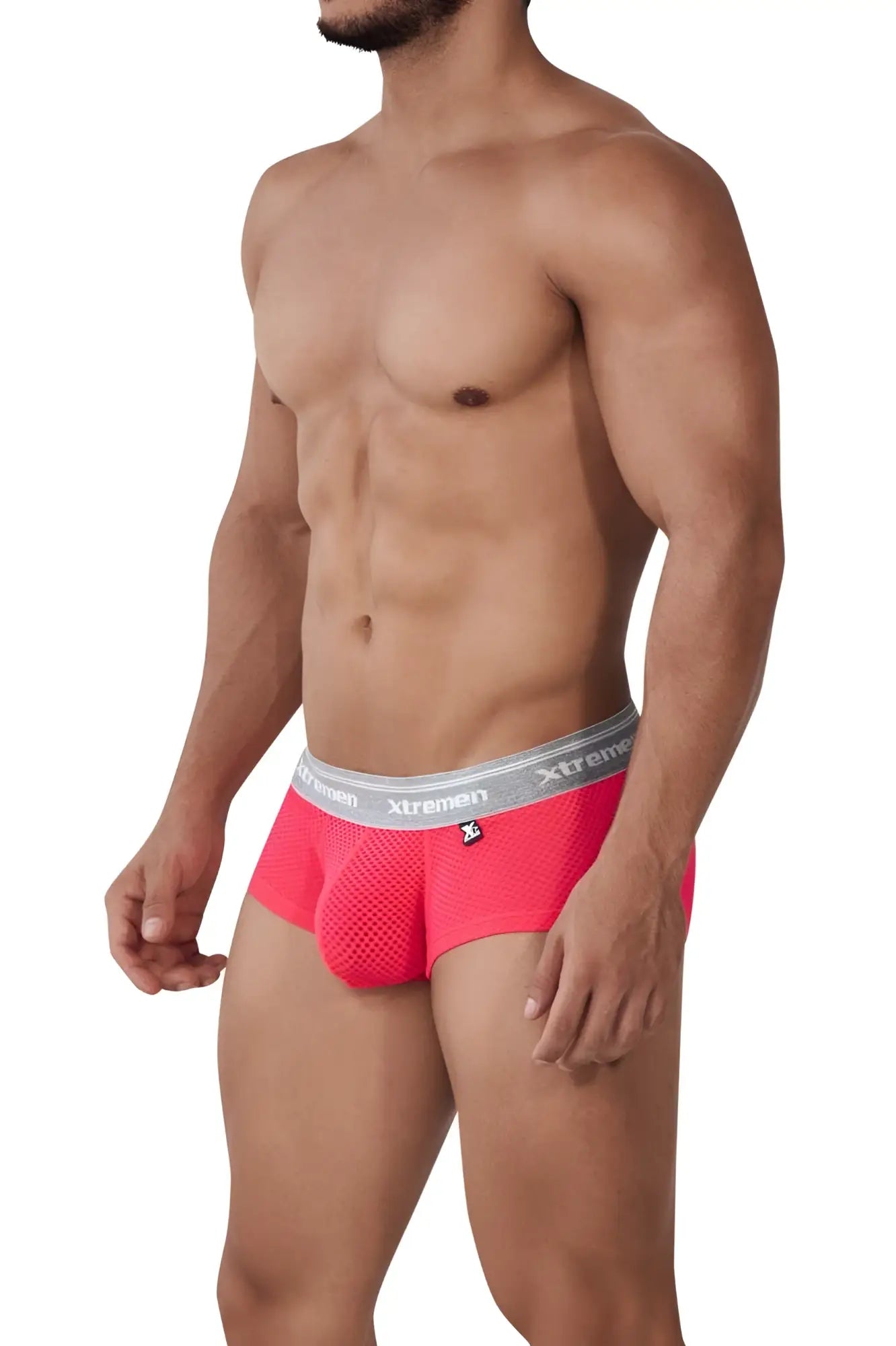 Bright pink mesh briefs with gray xtremen waistband lightweight breathable comfort for everyday wear