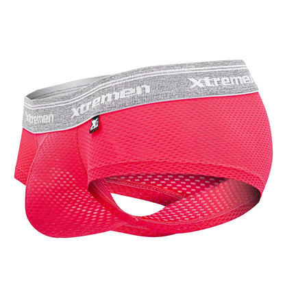 Bright pink mesh men’s underwear with gray elastic waistband featuring xtremen brand in capriati trunks style
