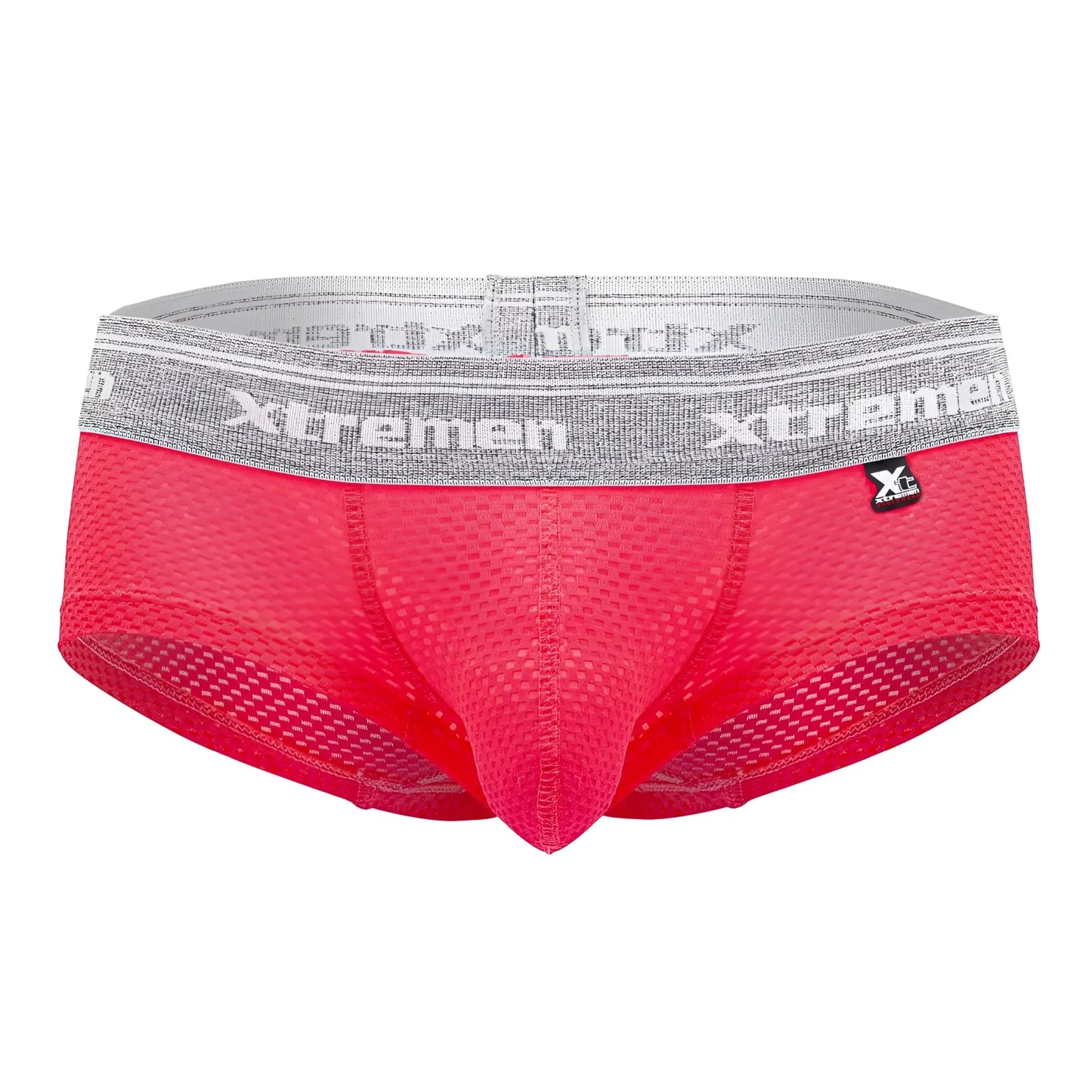 Bright pink mesh men’s underwear with gray xtreme elastic waistband xtremen 91158 capriati trunks color candy