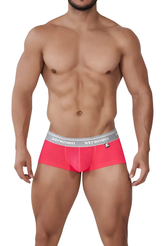 Xtremen 91158 Capriati bright pink mesh men’s briefs with gray waistband featuring Xtremen logo and brand name