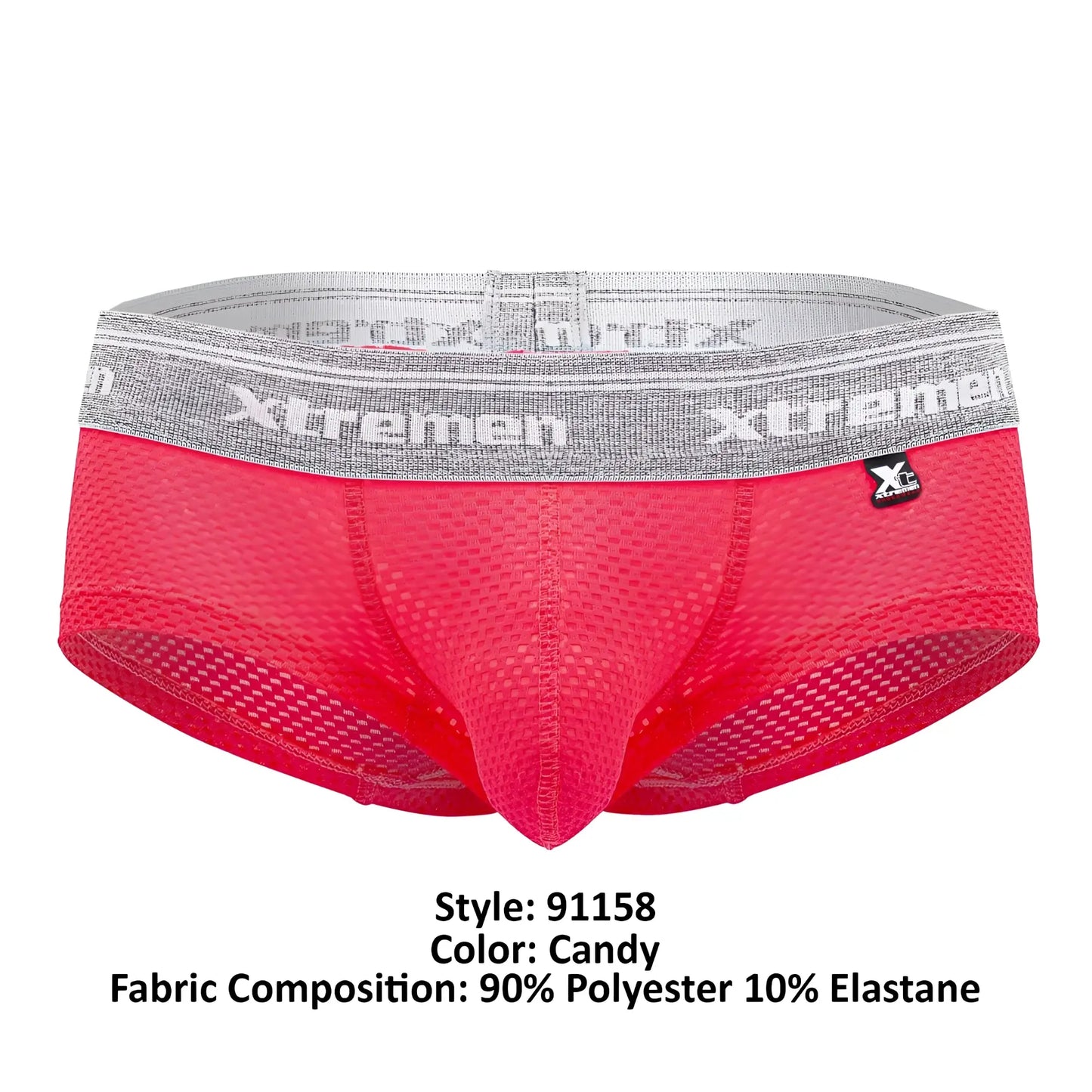 Xtremen 91158 capriati candy red mesh men’s trunks with gray xtremen waistband and xl logo tag