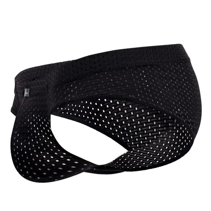 Xtremen 91169 mesh briefs in black feature breathable perforated mesh fabric and an elastic waistband for athletic use