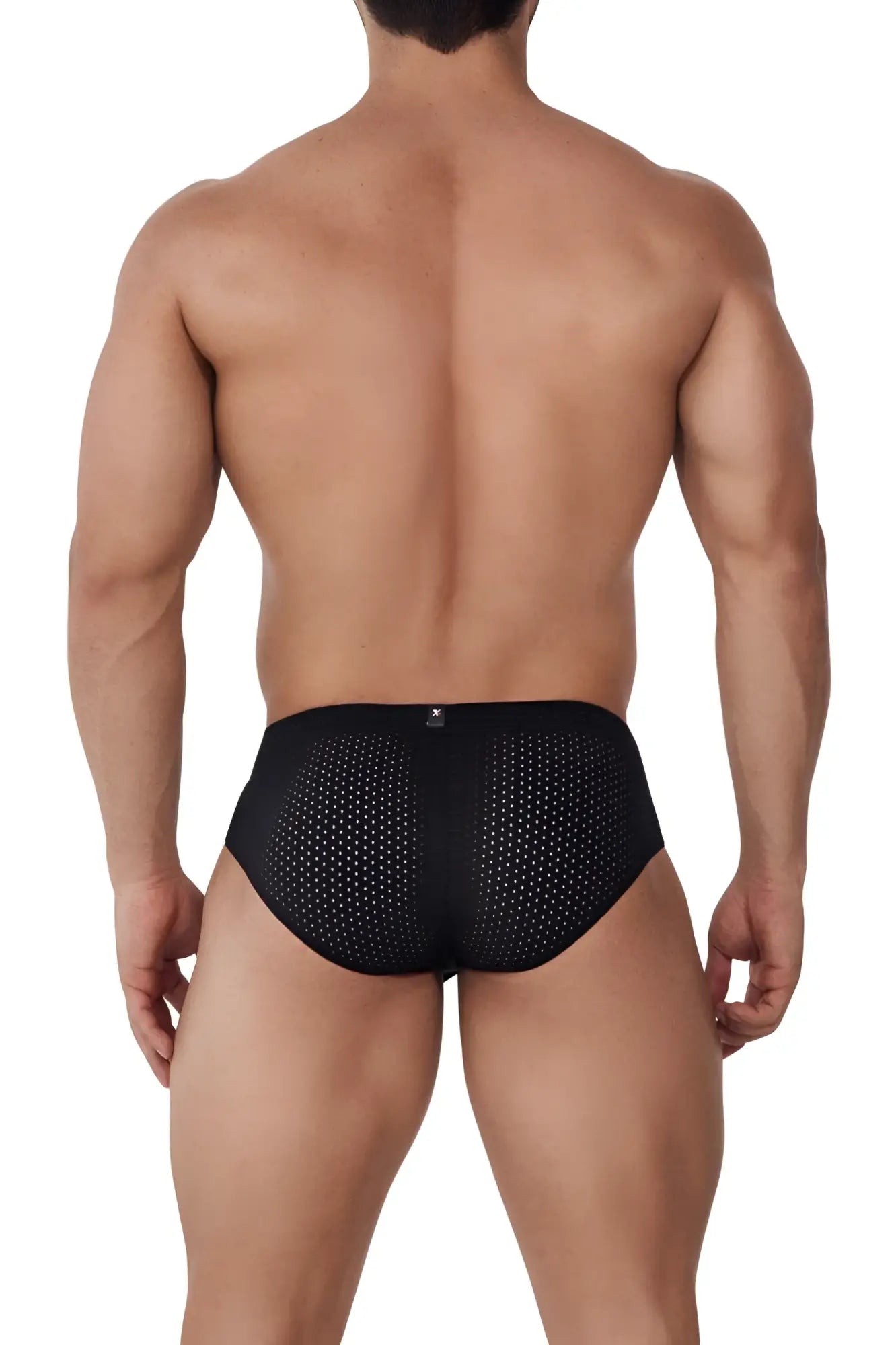 Xtremen 91169 black mesh briefs with perforated fabric and sleek form-fitting design for comfortable wear