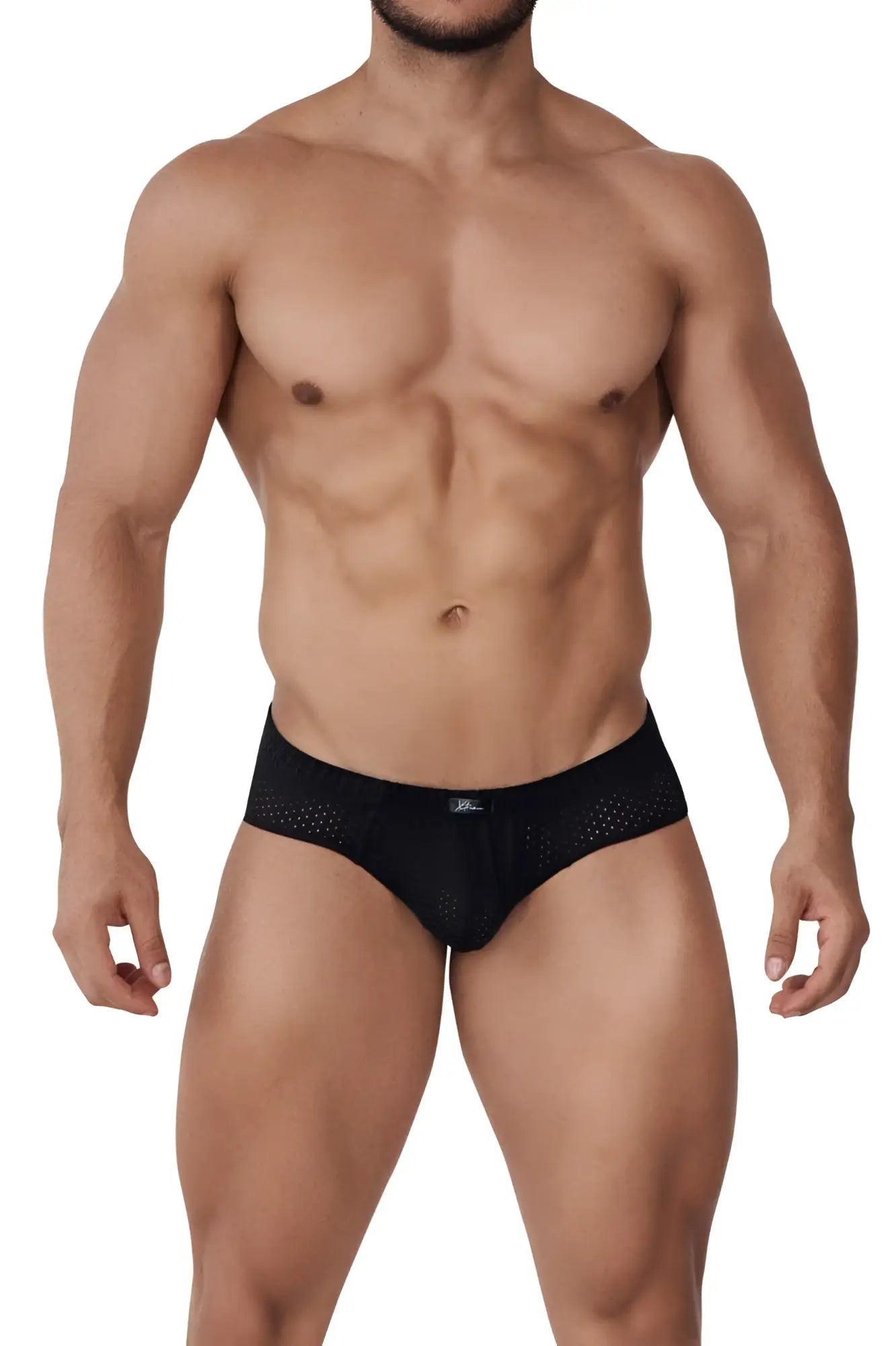 Xtremen 91169 black mesh briefs with subtle perforated texture and small logo on the waistband