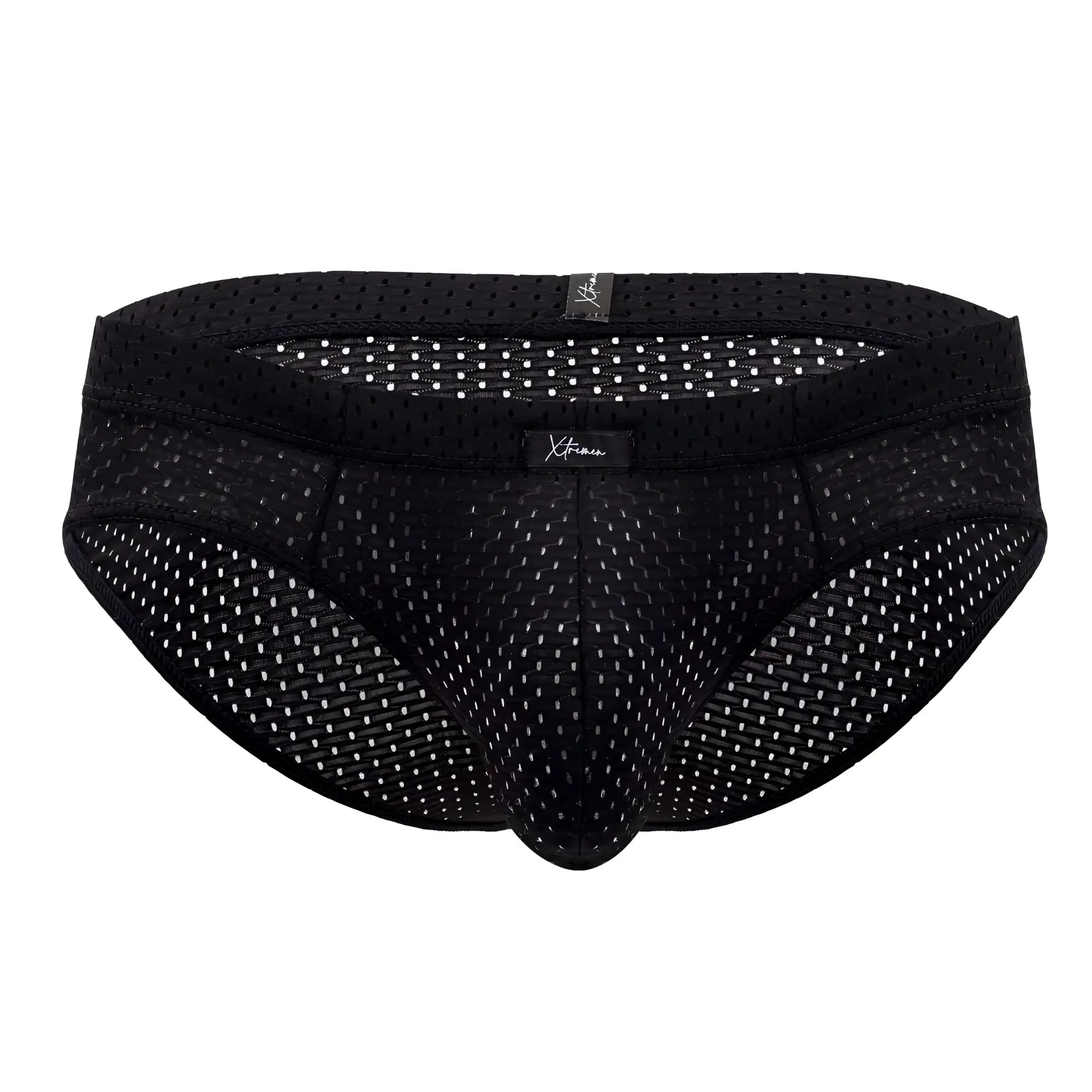 Xtremen 91169 black mesh briefs with subtle white dot pattern and reinforced elastic waistband for comfort