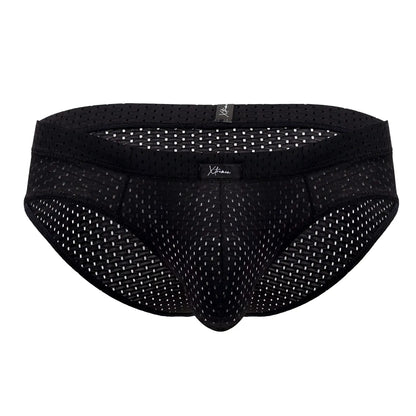 Xtremen 91169 black mesh briefs with subtle white dot pattern and reinforced elastic waistband for comfort