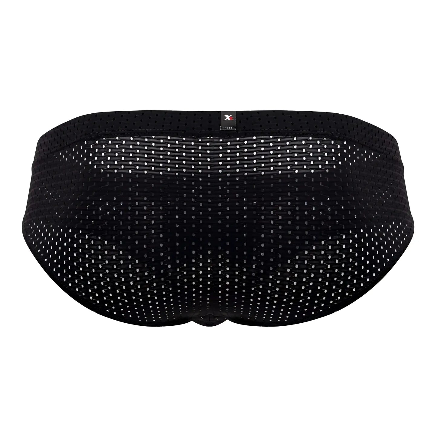 Black Xtremen 91169 mesh briefs with subtle white dot pattern and elastic waistband featuring a small brand tag