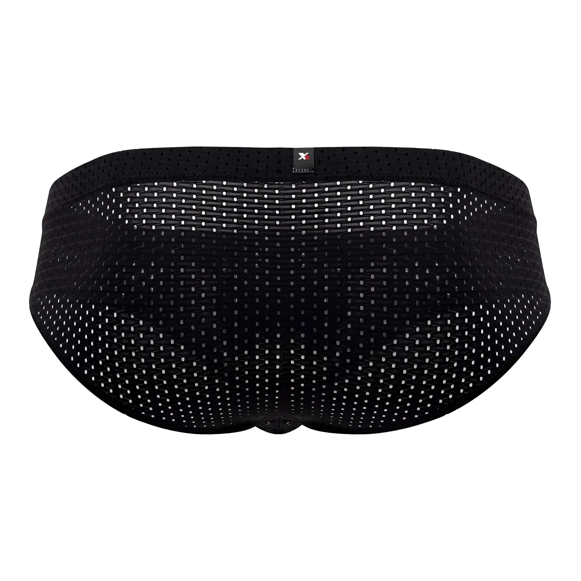 Black Xtremen 91169 mesh briefs with subtle white dot pattern and elastic waistband featuring a small brand tag