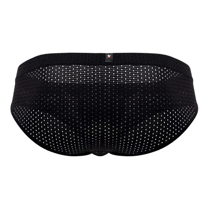 Black Xtremen 91169 mesh briefs with subtle white dot pattern and elastic waistband featuring a small brand tag