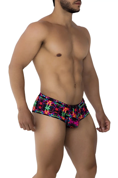 Xtremen 91170 printed trunks vibrant neon swim trunks with psychedelic pink blue green pattern on dark fabric