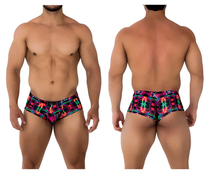 Xtremen 91170 printed trunks in vibrant neon pink green and blue with bold glowing swimwear design