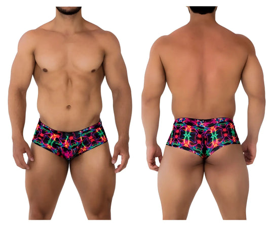 Xtremen 91170 printed trunks in vibrant neon pink green and blue with bold glowing swimwear design