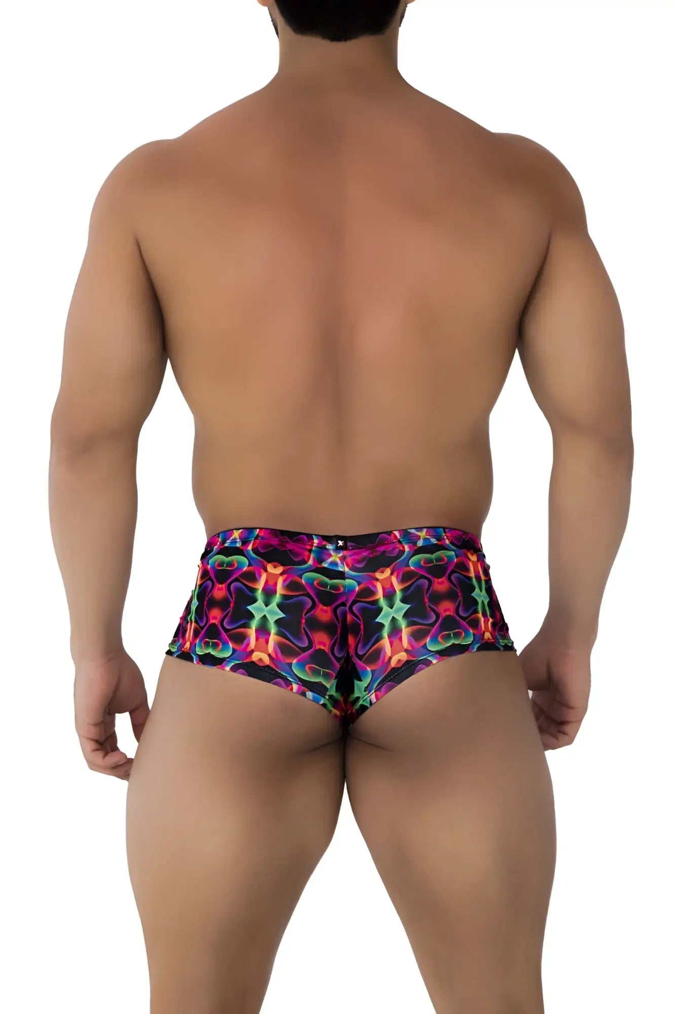 Xtremen 91170 printed trunks vibrant neon-patterned swim trunks with psychedelic kaleidoscopic design in pink green blue and purple