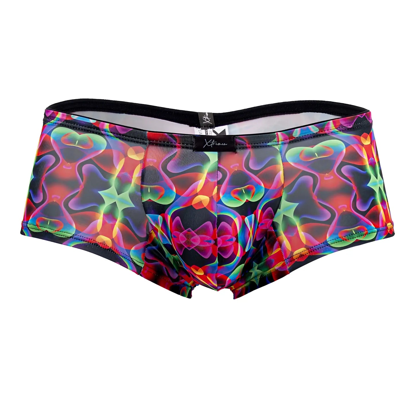 Xtremen 91170 printed trunks vibrant psychedelic neon pattern with black elastic waistband and xtreme brand label