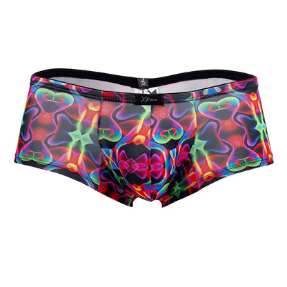 Xtremen 91170 printed trunks vibrant psychedelic neon pattern with black elastic waistband and xtreme brand label