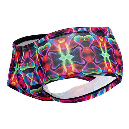 Xtremen 91170 printed trunks with vibrant psychedelic neon rainbow swirls on a black base for swimwear