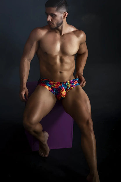 Xtremen 91170 printed trunks fire color with vibrant flame pattern in bold reds blues and yellows ideal for swimming